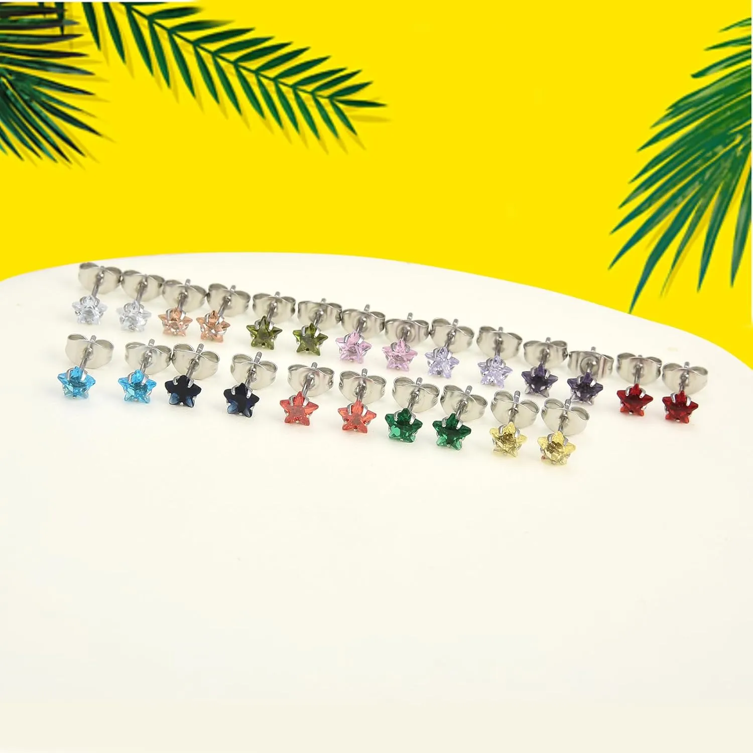 12 Pairs 18K Gold Plated Surgical Stainless Steel Stud Earring Cubic Zirconia Birthstone Stud Earrings Set for Women