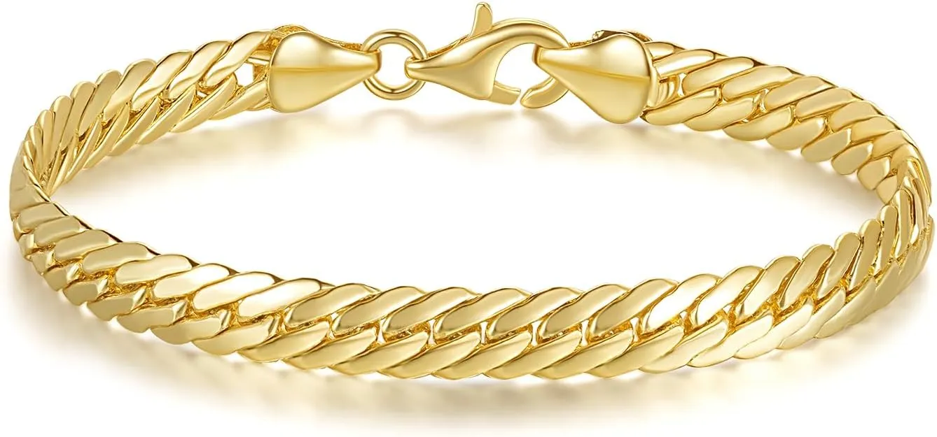 14K Gold Bracelets for Women & Men??s Bracelet Dense Cuban Gold Chain Bracelet for Women Bold Bracelets Non Tarnish Presents (6.5, 7, 7.5, 8, 9 in)