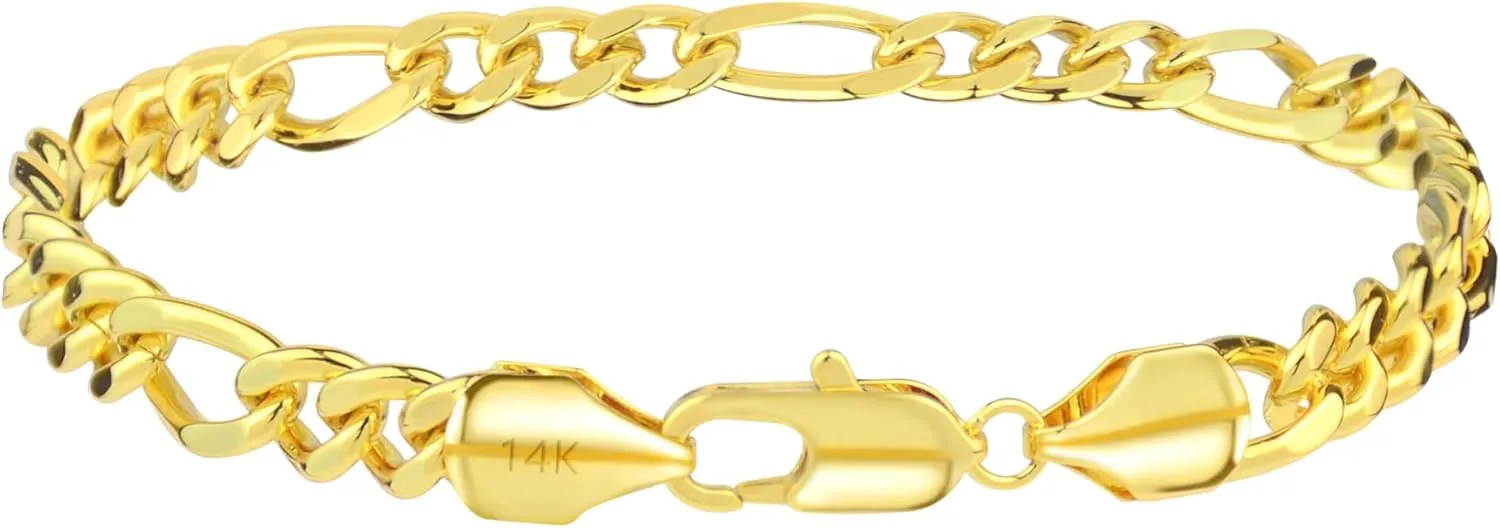 14K Gold Figaro Link Bracelets for Women & Men - Dainty Gold Jewelry, Elegant Chain Design, Gift-Ready 6.5MM in Sizes 7 to 9 Inches