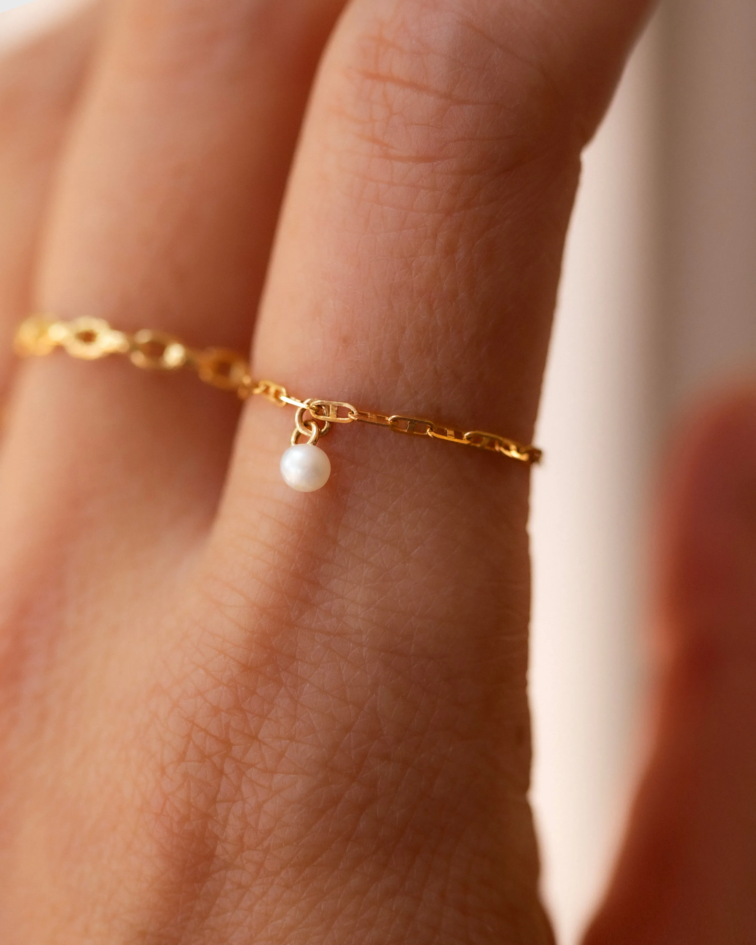 14k Gold Pearl Anchor Chain Ring
