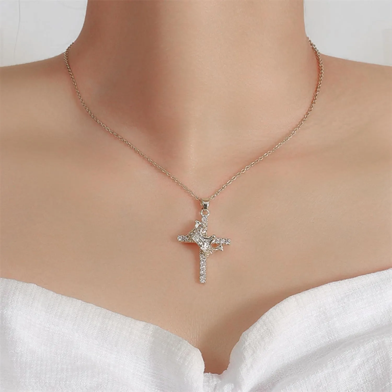 14K Gold Plated Cubic Zirconia Cross Necklace for Women,Cross Faith Pendant Necklaces
