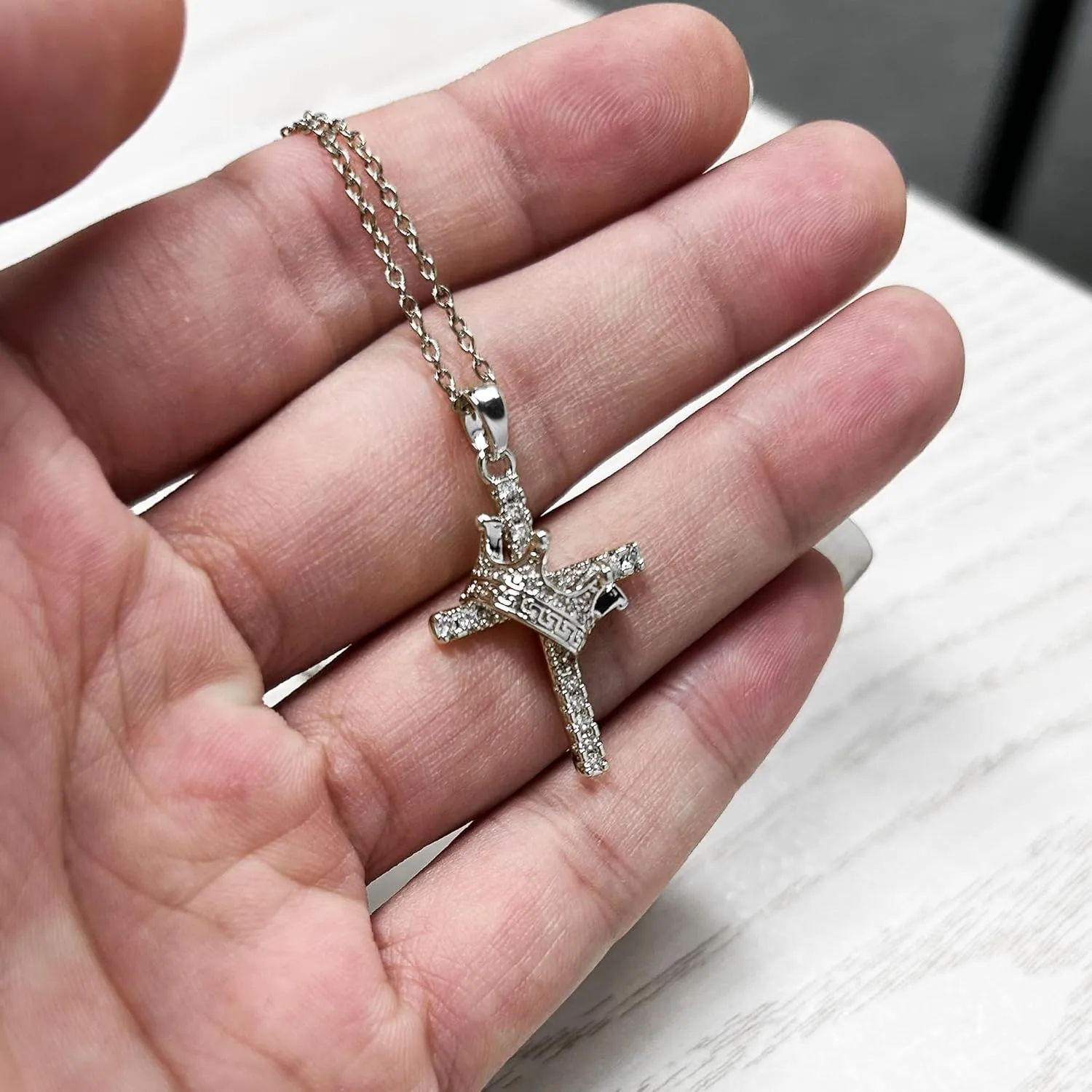 14K Gold Plated Cubic Zirconia Cross Necklace for Women,Cross Faith Pendant Necklaces