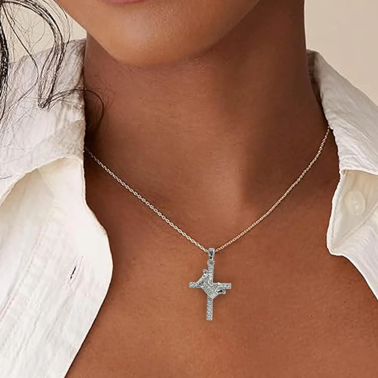 14K Gold Plated Cubic Zirconia Cross Necklace for Women,Cross Faith Pendant Necklaces