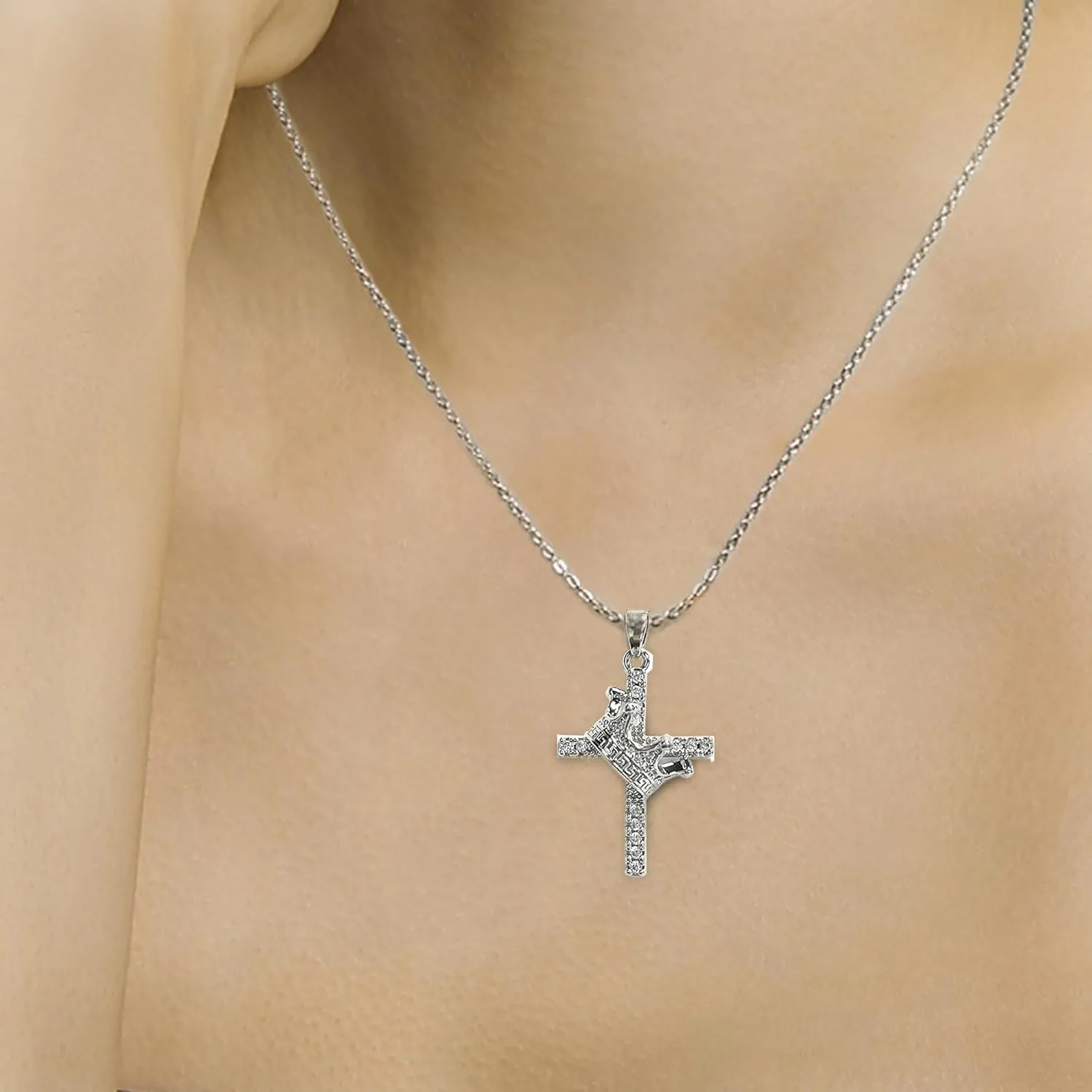 14K Gold Plated Cubic Zirconia Cross Necklace for Women,Cross Faith Pendant Necklaces
