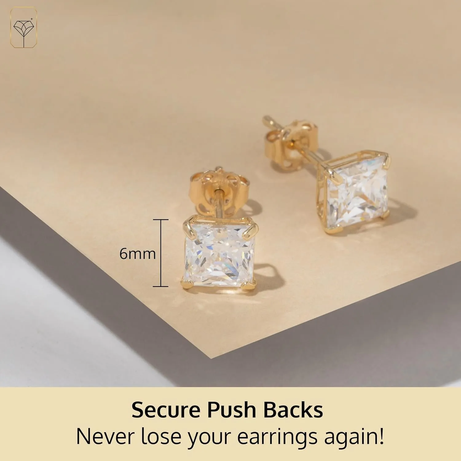 14K Gold Princess Cut CZ Stud Earrings for Women & Men | Cubic Zirconia Earrings Studs | 4MM-7MM CZ Gold Earrings by MAX   STONE