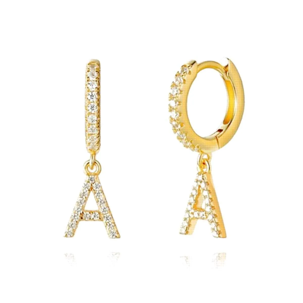14k Solid Gold Diamond Hoop Dangling Letter Initial Earrings for Girls Women, Small Huggie Hoop Earrings with Pave Setting Real Diamonds Jewelry Gifts for Girls Women