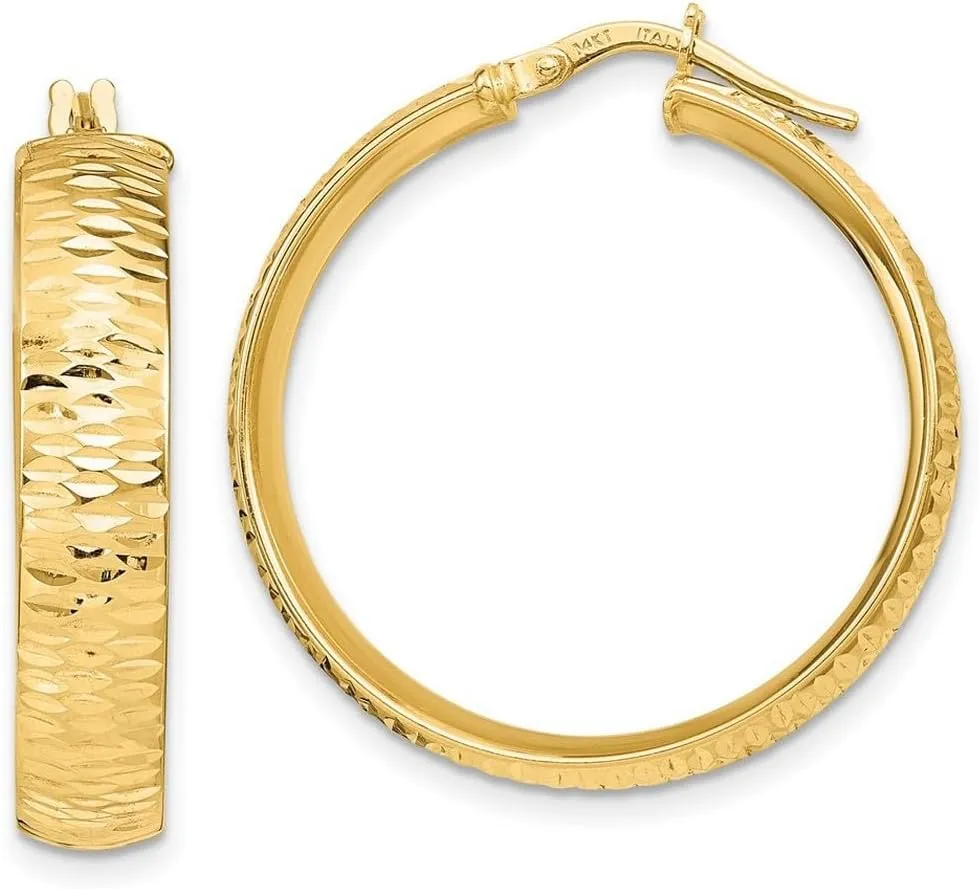 14k Solid Yellow Gold Polished Sparkle Cut Round Hoop Earringss 31.02x28.6mm Wide 5.8mm Thick-Hoop Earring for Women