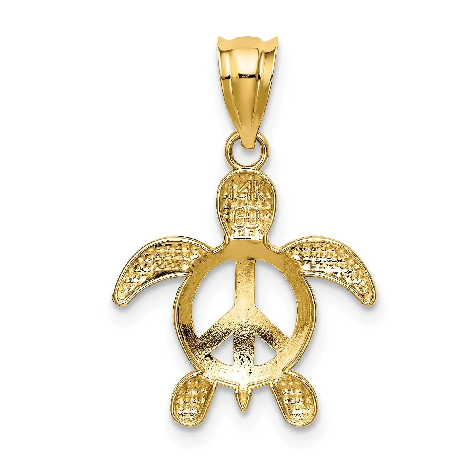 14k Yellow Gold Solid Textured Casted Polished Finish Peace Men's Turtle Charm Pendant