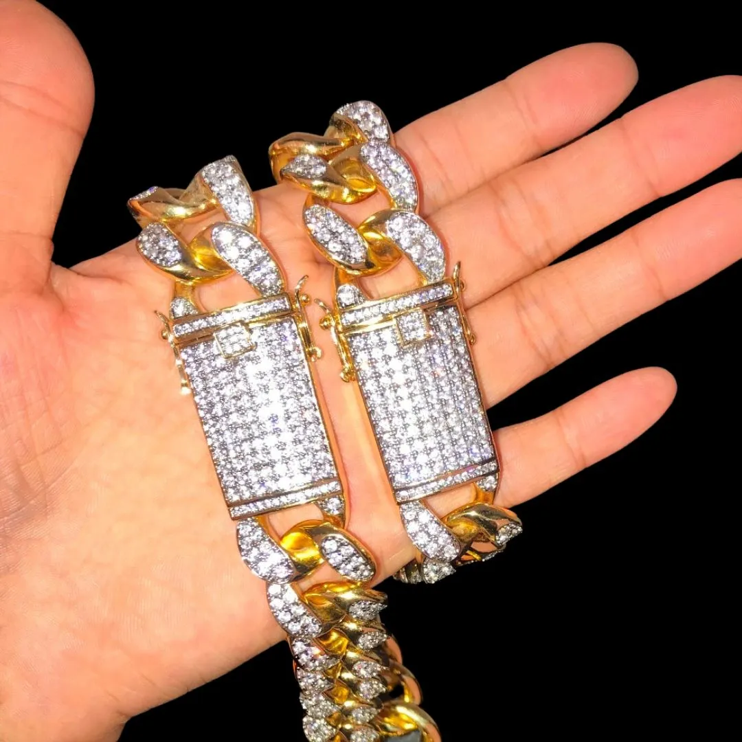 15MM VVS Chunky Miami Cuban Iced Out Diamond Necklace Bracelet Set