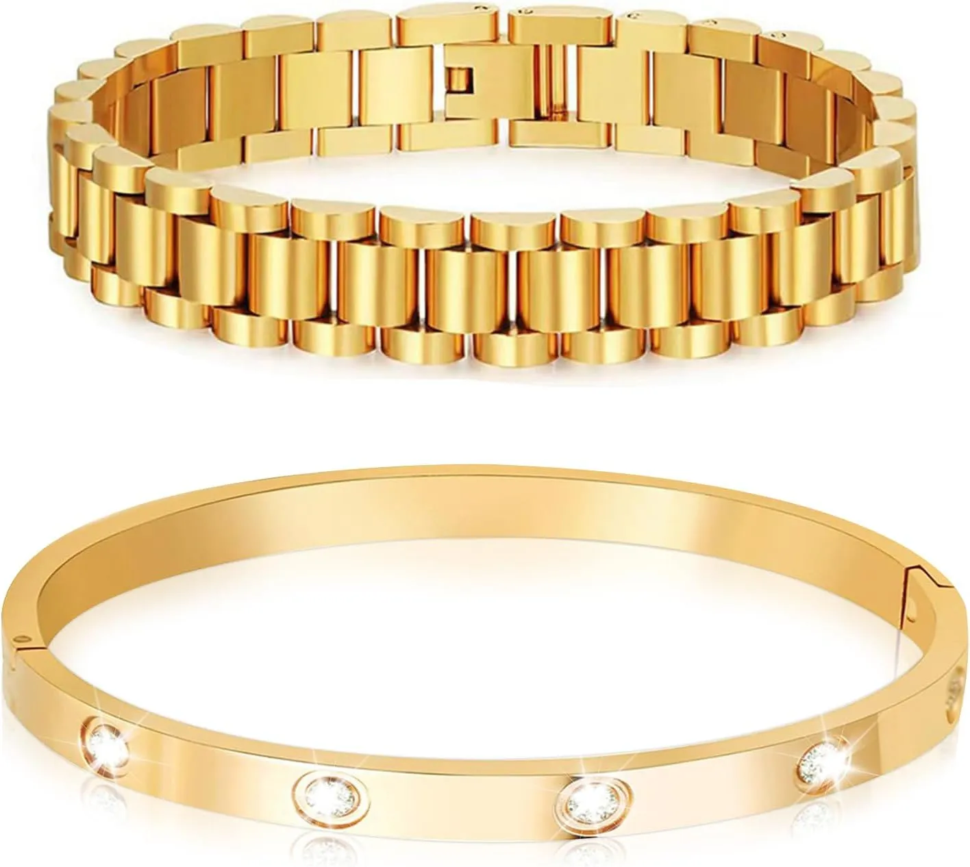 18 K Gold Plated Love Bangle Bracelet Set,Gold Bracelets for Women Waterproof,Bracelets Stack Tarnish Free Gold Jewelry Set,Fashion Accessories Gifts
