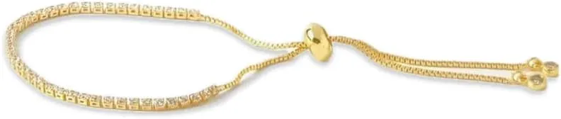 18K Gold Plated Adjustable Tennis Bracelets for Women - 18K Gold Bracelet with Shiny Brillant Cubic Zirconia - Adjustable Slider - Gold Tennis Bracelet - Mothers Day Gifts