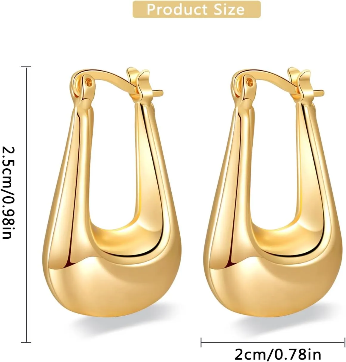 18K Gold Plated Chunky Hoops Earring Women Hoop Earrings Lightweight Daily Jewelry