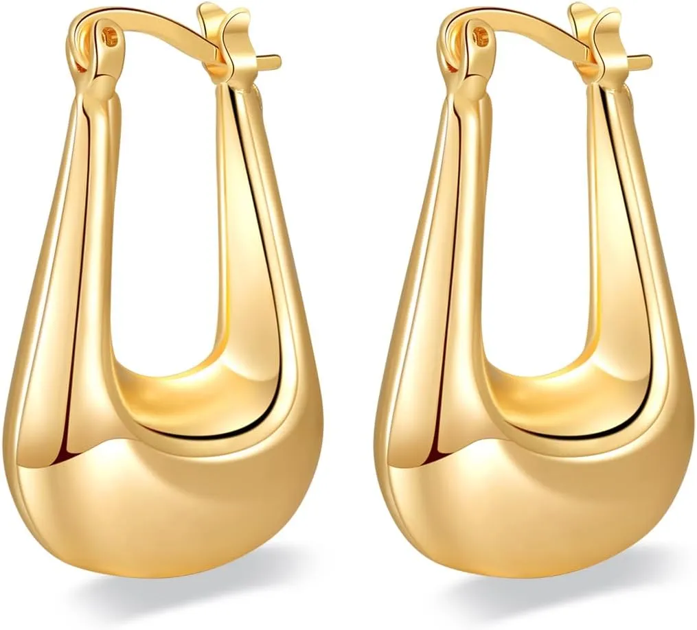 18K Gold Plated Chunky Hoops Earring Women Hoop Earrings Lightweight Daily Jewelry