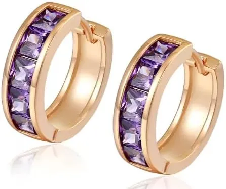 18K Gold Plated Cubic Zirconia Small Gold Huggie Hoop Earrings, Hypoallergenic Gold Huggie Hoop Earrings for Women, Pink, Red, Purple, White, Champagne, Green, Multi, Elegant Look