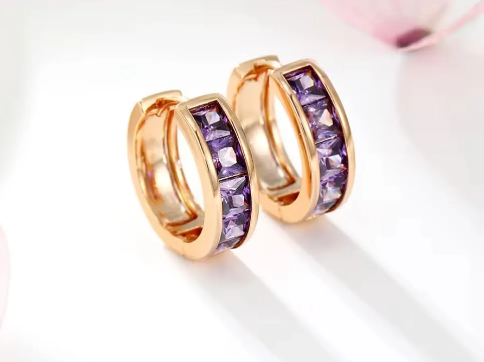18K Gold Plated Cubic Zirconia Small Gold Huggie Hoop Earrings, Hypoallergenic Gold Huggie Hoop Earrings for Women, Pink, Red, Purple, White, Champagne, Green, Multi, Elegant Look