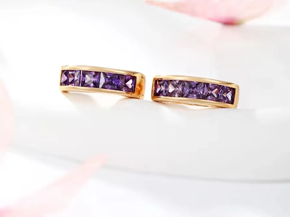 18K Gold Plated Cubic Zirconia Small Gold Huggie Hoop Earrings, Hypoallergenic Gold Huggie Hoop Earrings for Women, Pink, Red, Purple, White, Champagne, Green, Multi, Elegant Look