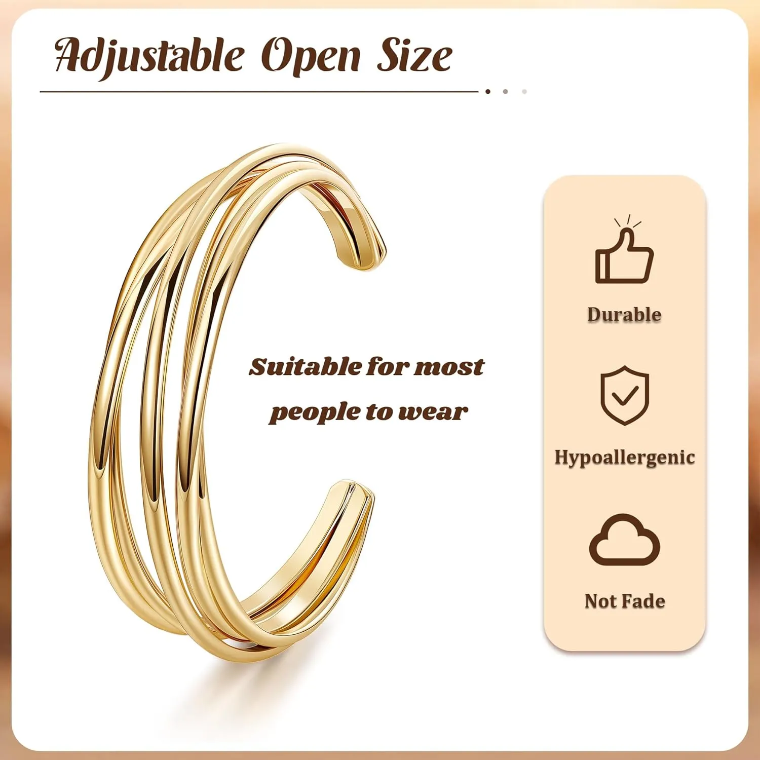 18K Gold Plated Cuff Bracelets for Women Open Adjustable Gold Cuff Bangle Bracelets Thick Hammered Wrist Cuff Bracelets Thin Minimalist Gold Cuff Bracelet