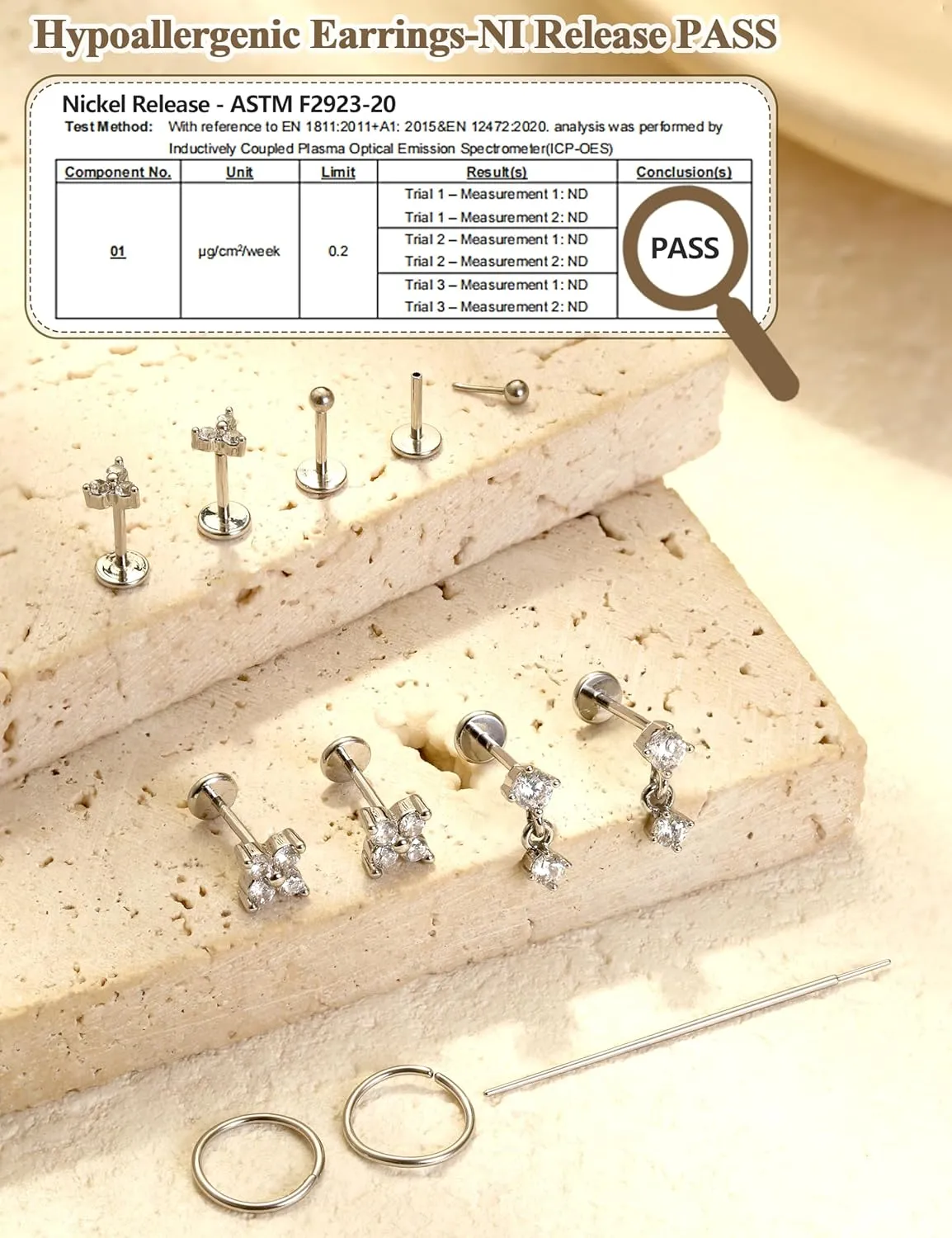 18K Gold Plated Threadless Flat Back Earrings Studs 316L Surgical Steel Push in Nose Studs Rings 20G 18G 16G CZ Tragus Cartilage Helix Conch Lip Labret Medusa Nostril Piercing Jewelry Hypoallergenic