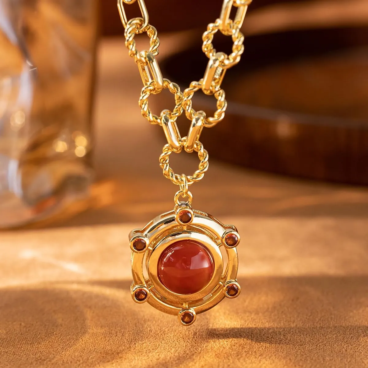 18K Gold-tone Plated Agate Necklaces for Women |Statement Gemstone Pendant Necklace | Carnelian, Green, Black Necklace Healing Crystals Fashion Birthday Valentines Gift