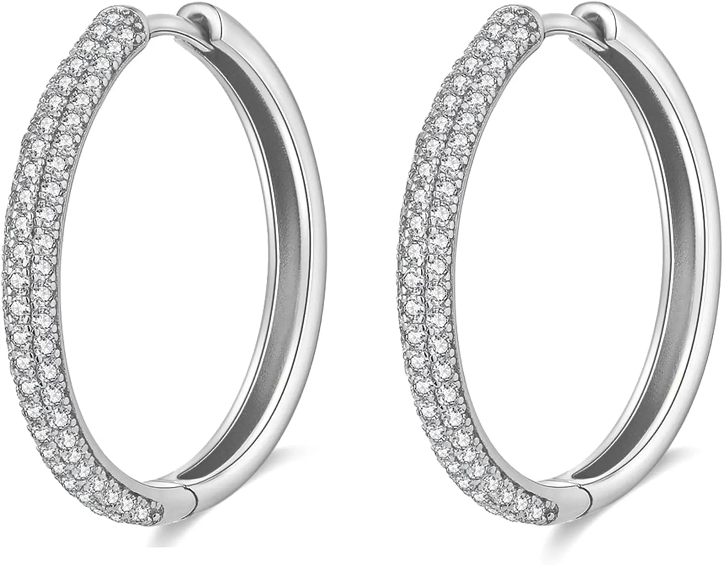18K White Gold Plated Hoop Earring for Women, 925 Sterling Silver Cubic Zirconia CZ Hoop Jewelry, Thin & Wide Hoops 20MM 25MM 28MM