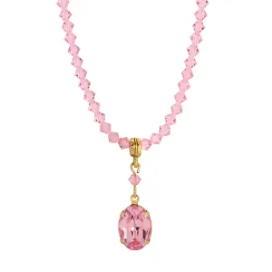 1928 Jewelry Rose Pink Austrian Crystal Pendant Necklace 16"   3" Extension