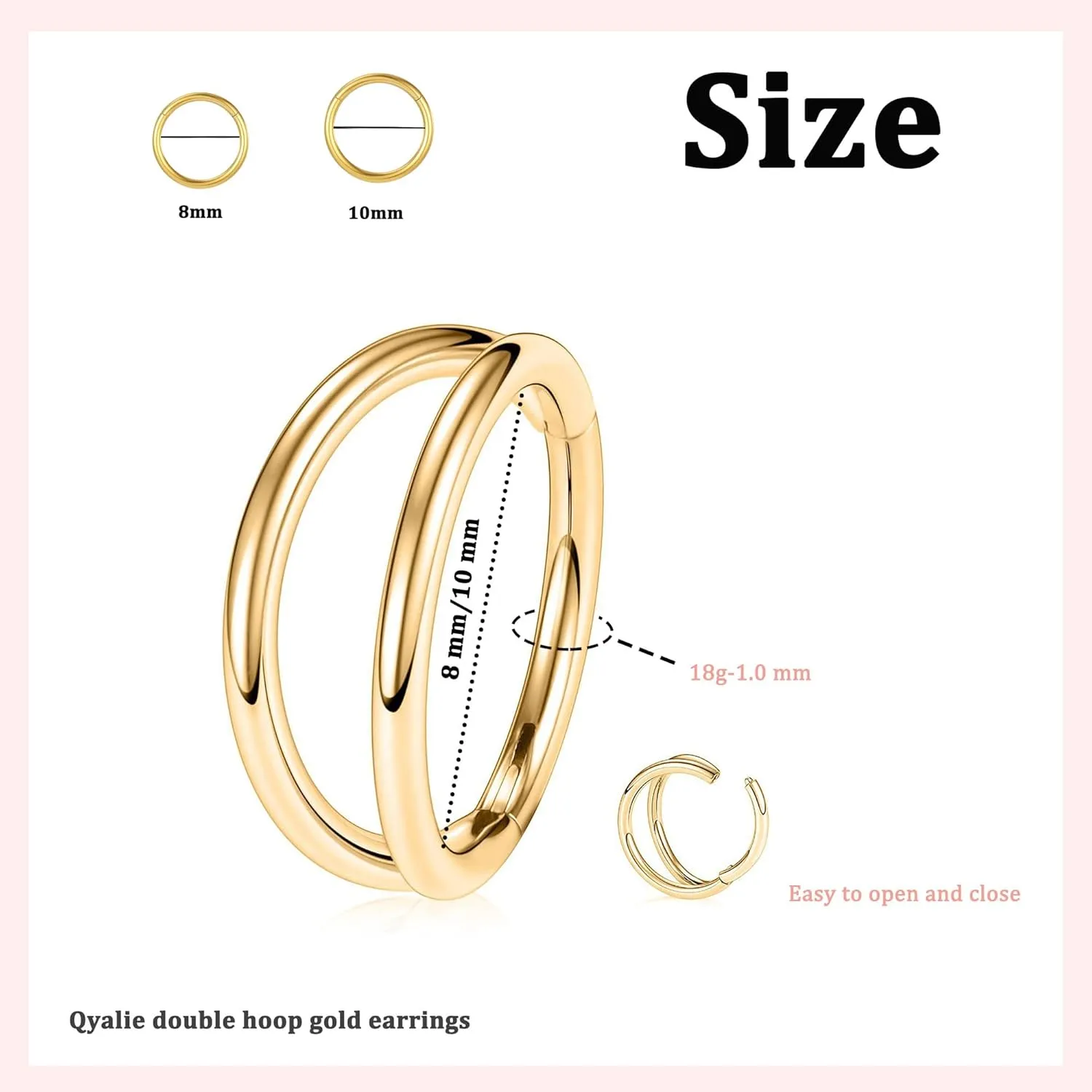 2 PCS Small Cartilage Double-Hoop Helix Conch Piercing Earrings With Cubic Zirconia For Women Trendy 14K Gold Plated Titanium Surgical Stainless Steel Sets Jewelry