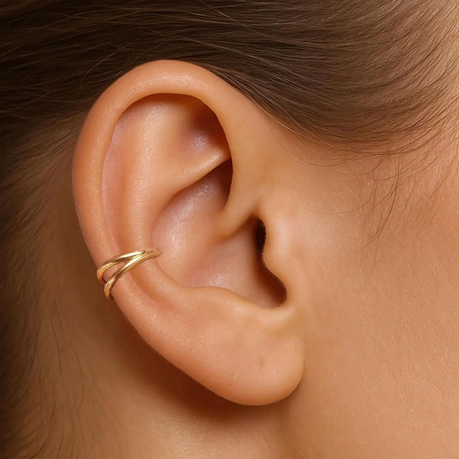 2 PCS Small Cartilage Double-Hoop Helix Conch Piercing Earrings With Cubic Zirconia For Women Trendy 14K Gold Plated Titanium Surgical Stainless Steel Sets Jewelry