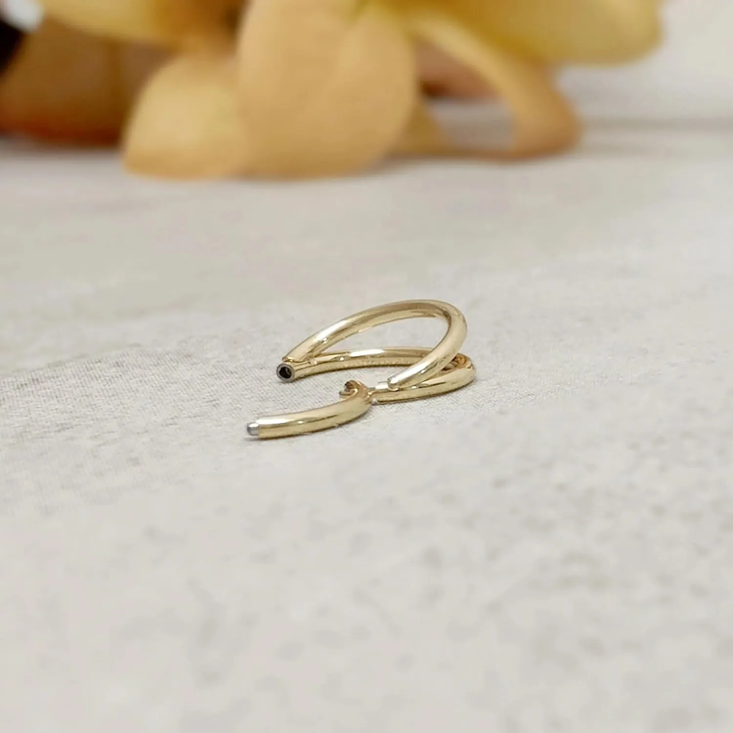 2 PCS Small Cartilage Double-Hoop Helix Conch Piercing Earrings With Cubic Zirconia For Women Trendy 14K Gold Plated Titanium Surgical Stainless Steel Sets Jewelry
