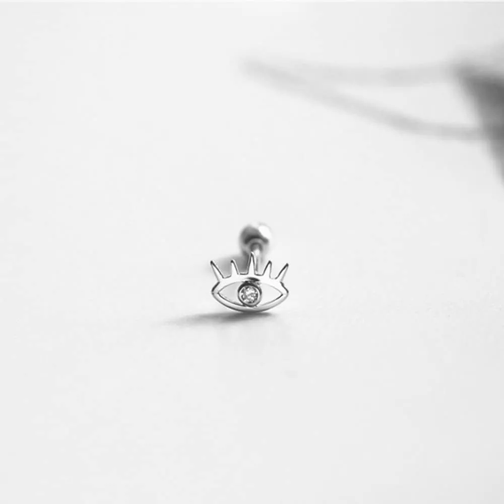 20g Cute CZ Evil Eye Small Stud Earrings for Women Teen Girls Sensitive Ear 925 Sterling Silver Minimalist Tiny Cartilage Tragus Piercing Post Mini Screw Back Hypoallergenic Studs Fashion Jewelry Gifts for Daughter Birthday Bff Xmas