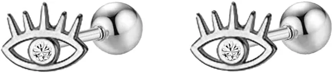 20g Cute CZ Evil Eye Small Stud Earrings for Women Teen Girls Sensitive Ear 925 Sterling Silver Minimalist Tiny Cartilage Tragus Piercing Post Mini Screw Back Hypoallergenic Studs Fashion Jewelry Gifts for Daughter Birthday Bff Xmas