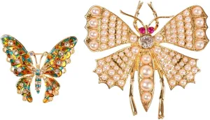 2PC Retro Bee Shaped Brooch with Faux Pearls and Rhinestone Lapel Pins for Women Clothing Accessories