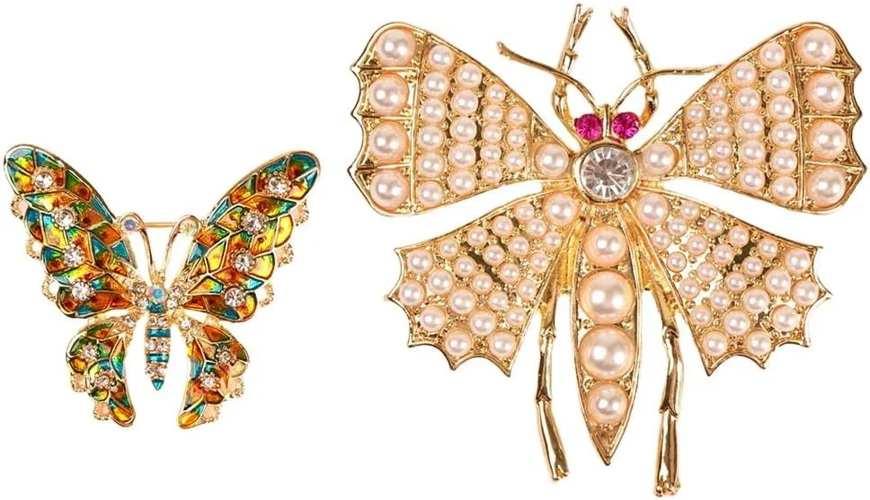 2PC Retro Bee Shaped Brooch with Faux Pearls and Rhinestone Lapel Pins for Women Clothing Accessories
