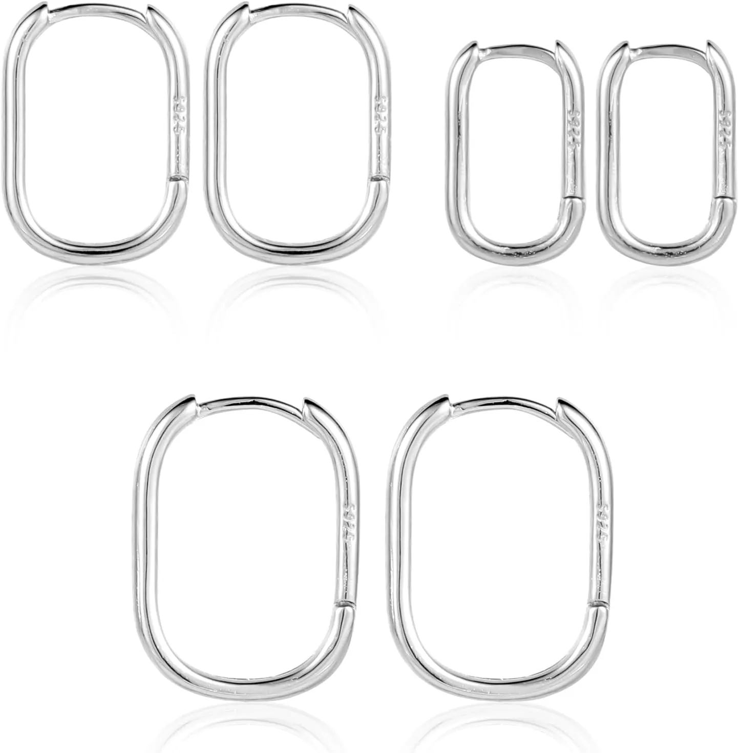 3 Pairs S925 Sterling Silver Square Hoop Earrings for Women, Small Hoop Earrings Set U-Shaped Chunky Lightweight Rectangle Minimalist Earrings for Girls Gift