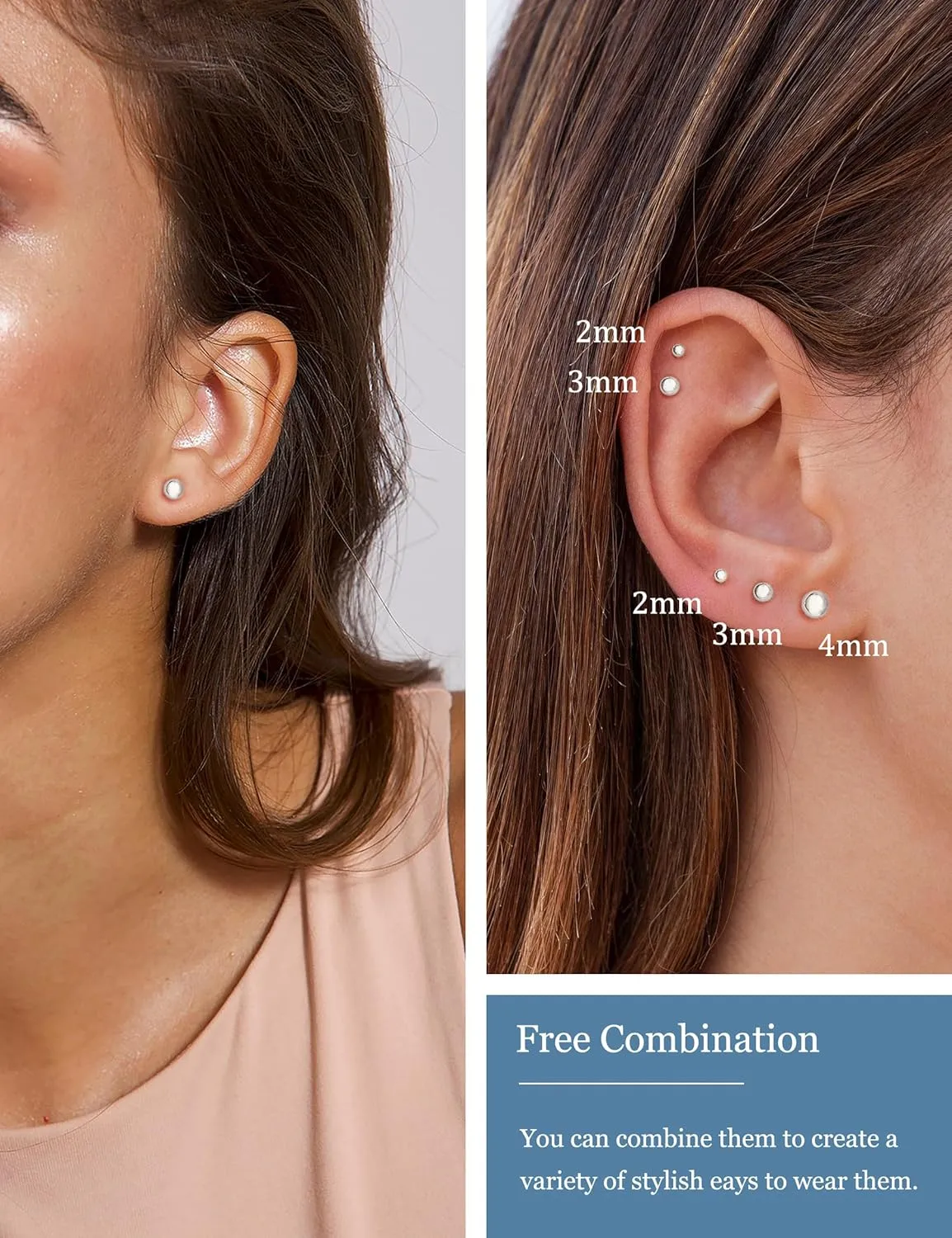 5 Pairs Flat Back Earrings Stud Gold Threadless Tragus Cartilage for Women Men 925 Sterling Silver Post 14K Gold Hypoallergenic Earring Set for Multiple Piercing Nose Medusa Piercing Jewelry 18G