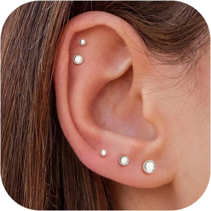 5 Pairs Flat Back Earrings Stud Gold Threadless Tragus Cartilage for Women Men 925 Sterling Silver Post 14K Gold Hypoallergenic Earring Set for Multiple Piercing Nose Medusa Piercing Jewelry 18G