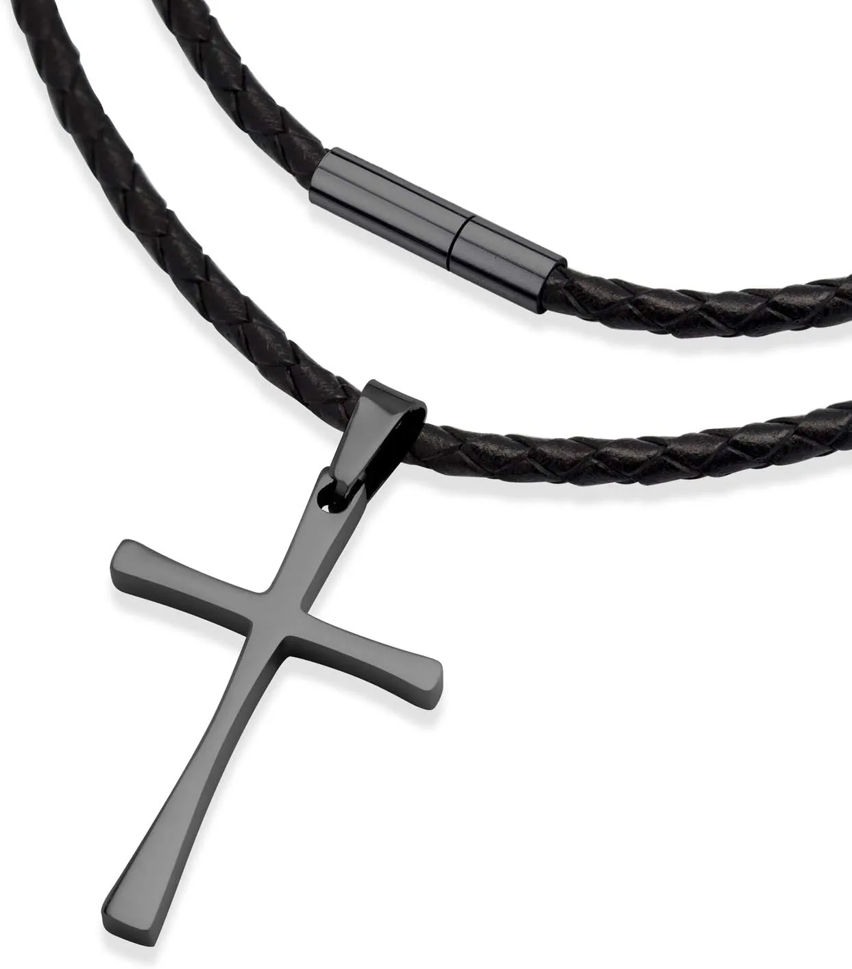 555Jewelry Stainless Steel Cross Braided Rope Cord Necklace For Men Women 18-24'' Inches