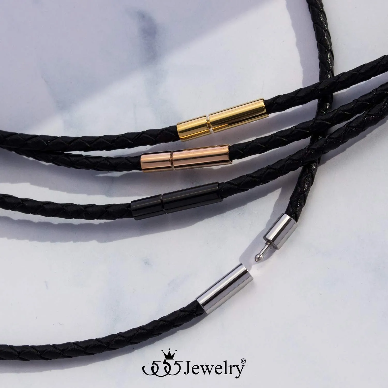 555Jewelry Stainless Steel Cross Braided Rope Cord Necklace For Men Women 18-24'' Inches
