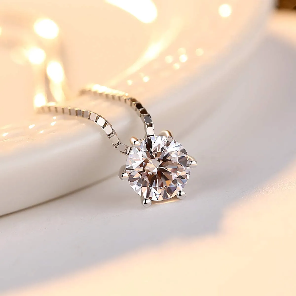6 Prong Stering Silver Pendant Necklace For Women, OUXi Chain Pendants Necklace, Delicate Jewelry Charm for Chritmas' Day Girls as A Gift for Mom, Girlfriend, Teen