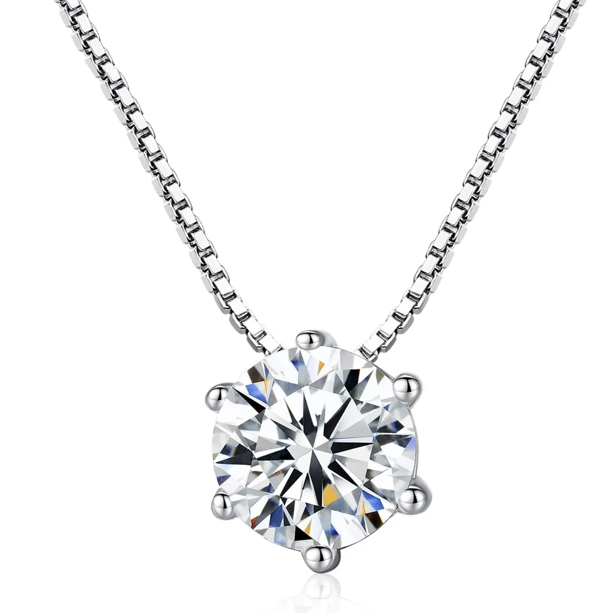 6 Prong Stering Silver Pendant Necklace For Women, OUXi Chain Pendants Necklace, Delicate Jewelry Charm for Chritmas' Day Girls as A Gift for Mom, Girlfriend, Teen
