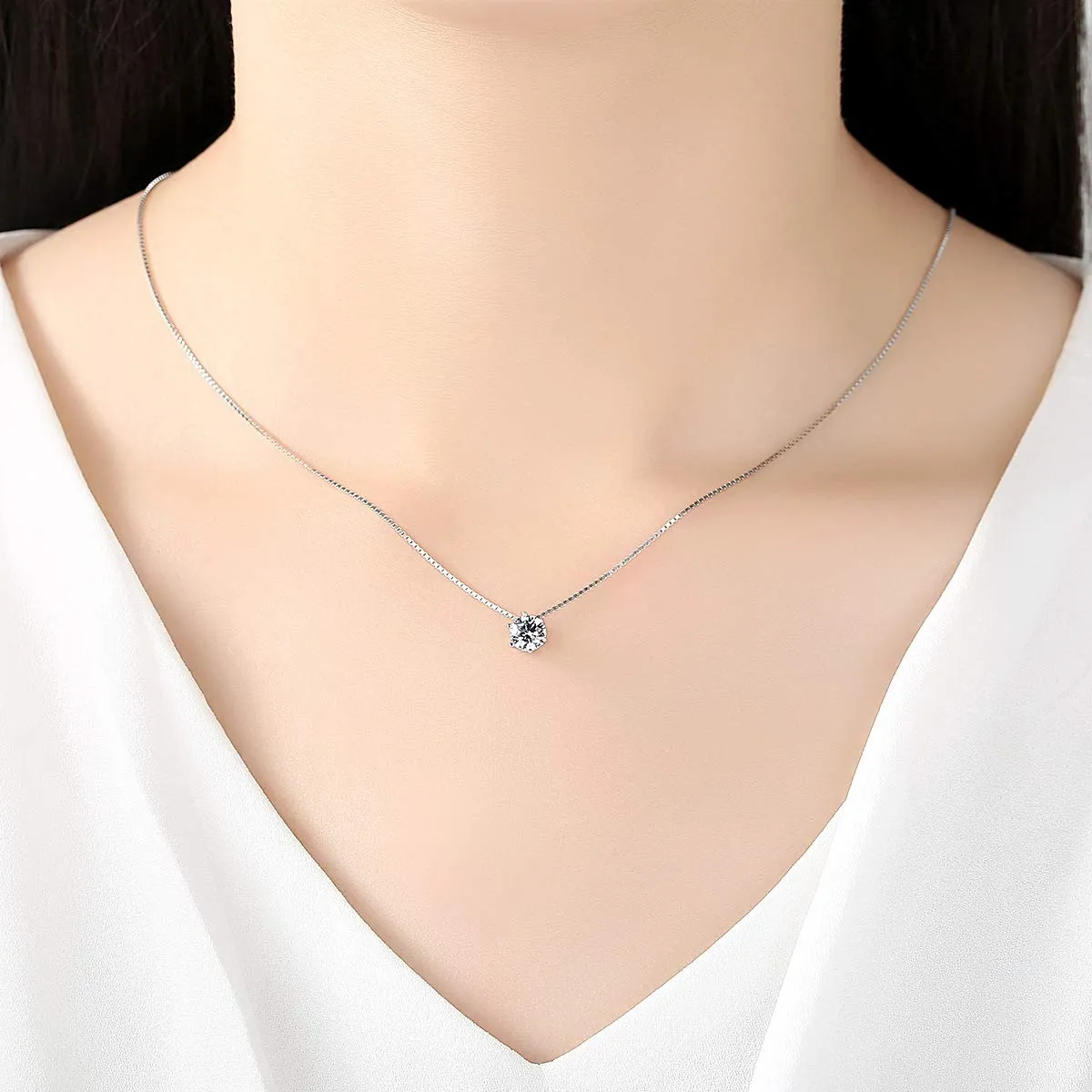6 Prong Stering Silver Pendant Necklace For Women, OUXi Chain Pendants Necklace, Delicate Jewelry Charm for Chritmas' Day Girls as A Gift for Mom, Girlfriend, Teen