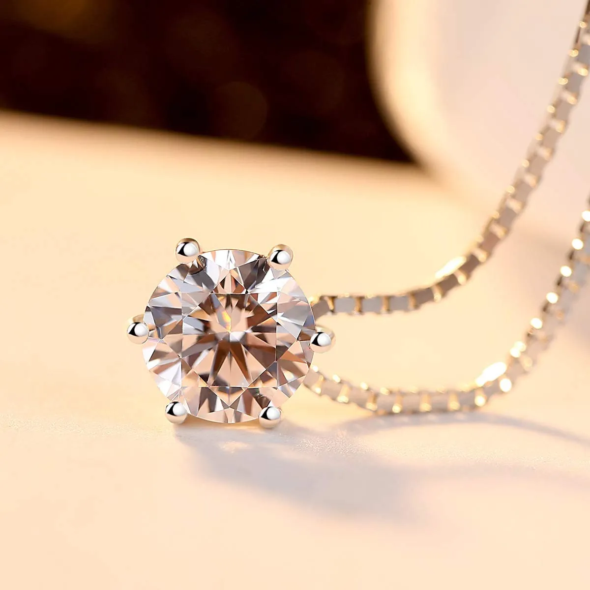 6 Prong Stering Silver Pendant Necklace For Women, OUXi Chain Pendants Necklace, Delicate Jewelry Charm for Chritmas' Day Girls as A Gift for Mom, Girlfriend, Teen