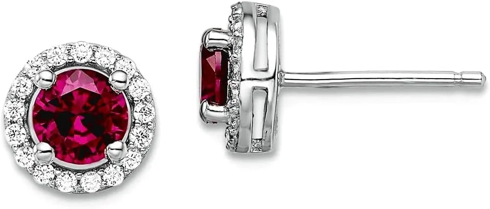 8mm 925 Sterling Silver Polished Post Brilliant Embers Rhodium Plated CZ Simulated Diamond Red Corundum Earrings 8x8mm Wide Stud Earring for Women