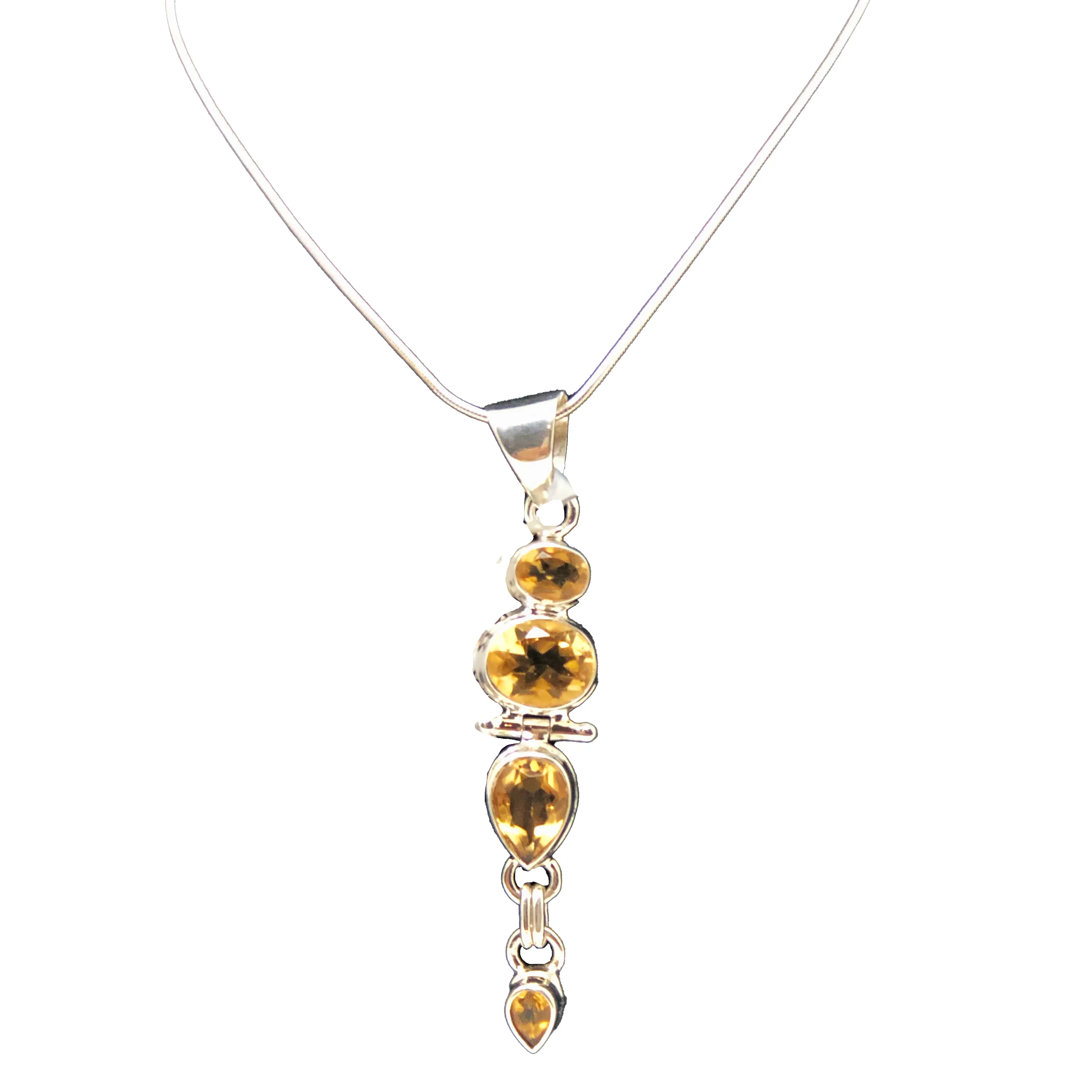 925 Silver Citrine Four Stone Sterling Pendant