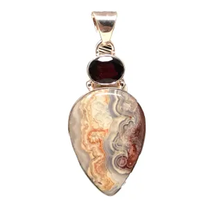 925 Silver Crazy Lace Agate and Garnet Sterling Pendant