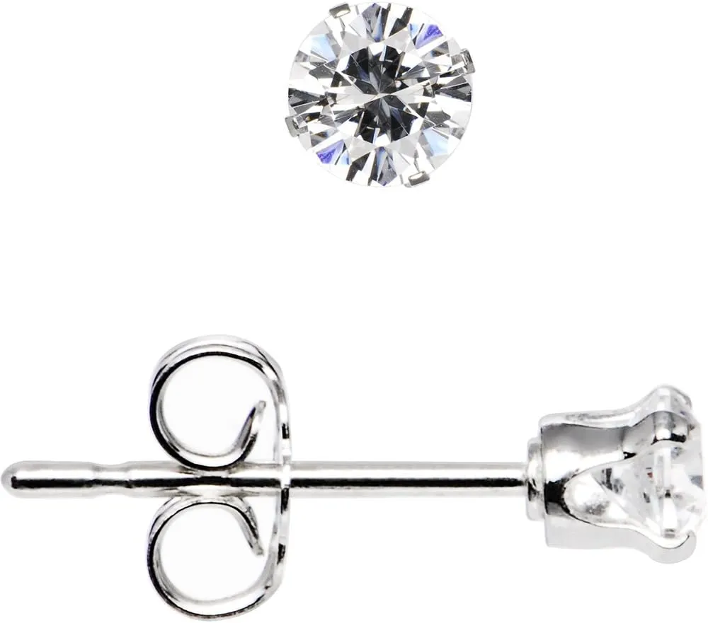 925 Sterling Silver 3mm Cubic Zirconia Round Stud Earrings
