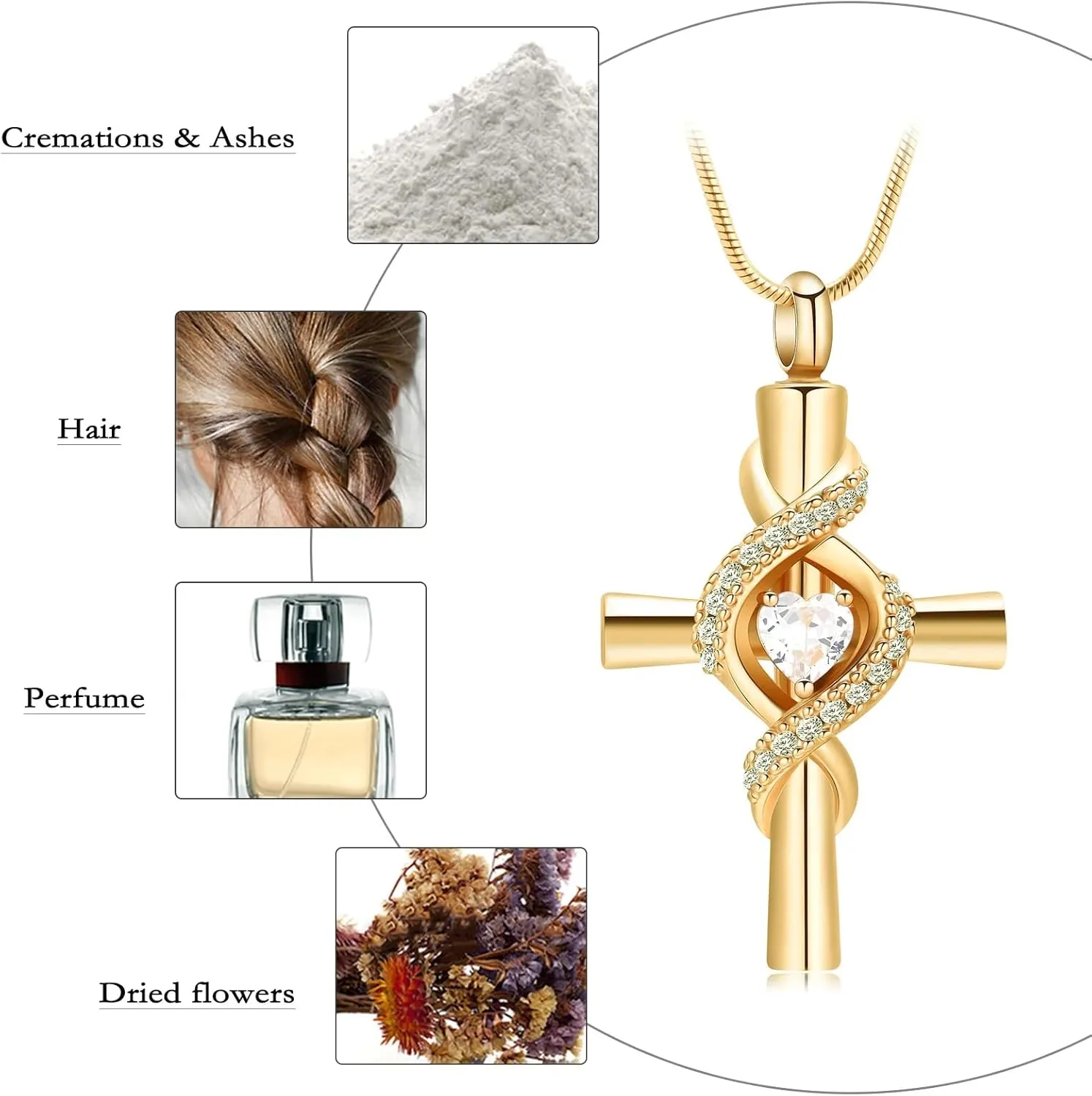 925 Sterling Silver Cremation Necklace For Ashes For Women - Infinity Cross Urn Pendant With Heart Crystal Keepsake Memorial Gift
