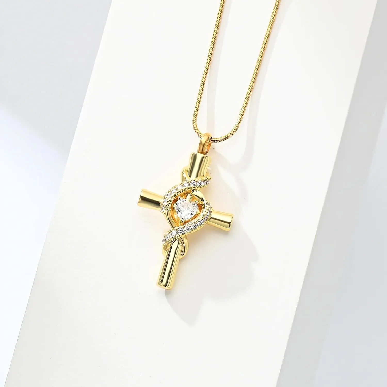 925 Sterling Silver Cremation Necklace For Ashes For Women - Infinity Cross Urn Pendant With Heart Crystal Keepsake Memorial Gift