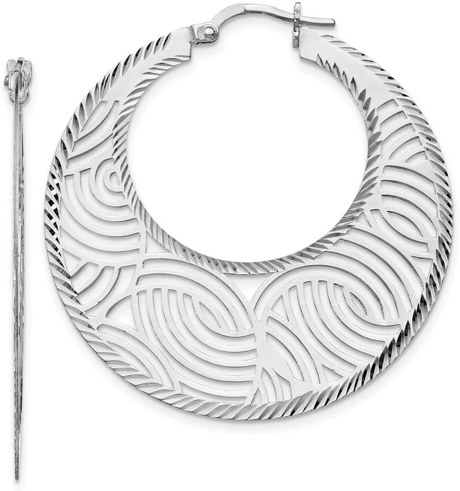 925 Sterling Silver Fancy Cut Hinged hoop-Fancy Polished-Cut out Large-Hoop Earrings 39x37.93mm Wide 0.42mm Thick-Hoop Earring for Women