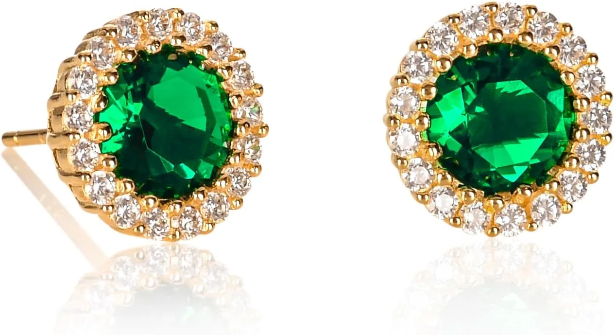 925 Sterling Silver Halo Earrings for Women with White, Green, Blue, or Red Cubic Zirconia Stones, Classic Halo Earrings for Women in Silver, Gold or Rose Gold, Jewelry for Women