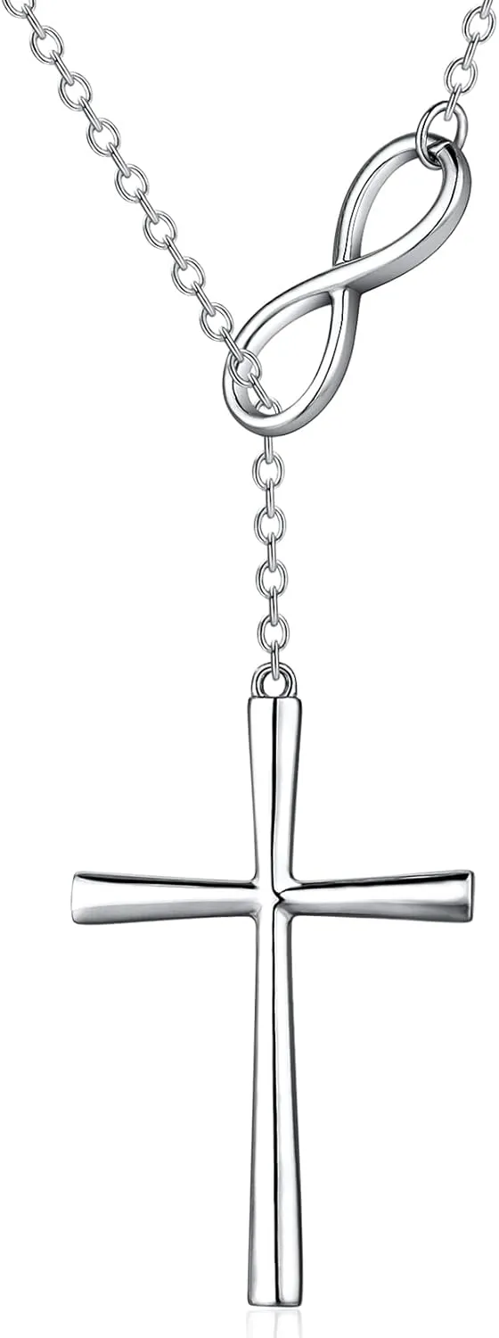 925 Sterling Silver Infinity Cross Necklace for Women Cubic Zirconia Cross Jewelry Gift for Women Come with Gift Box